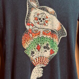 Ed Hardy by Christian Audigier Bedazzled Long-Sleeve Poker Sailor Shirt – Size M